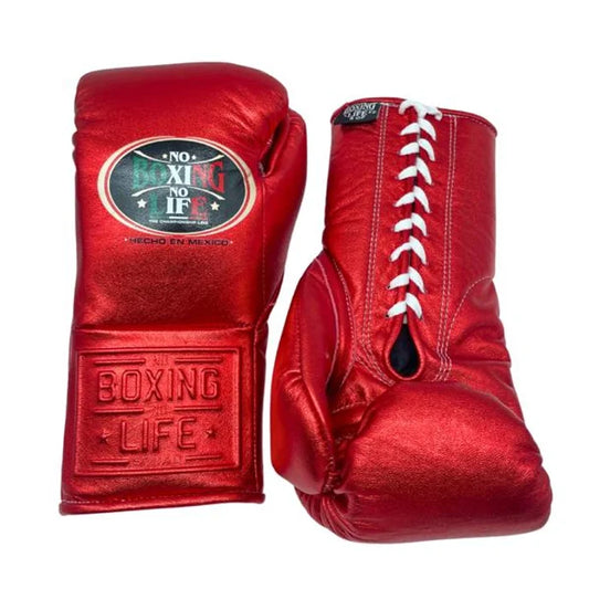 No Boxing No Life 12 oz Metallic Red Training Gloves Front and Back View