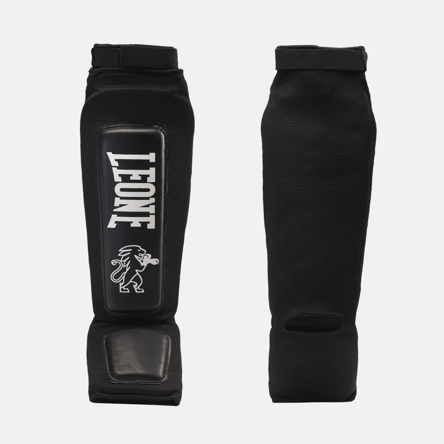 Leone Defender Shinguards for ultimate protection. Black Front and Back View