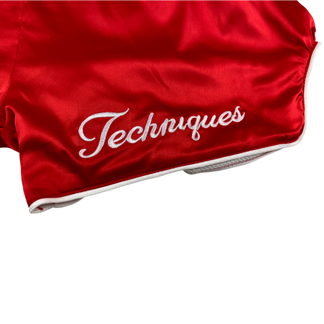 Rose Retro Boxing Shorts with Embroidery Red