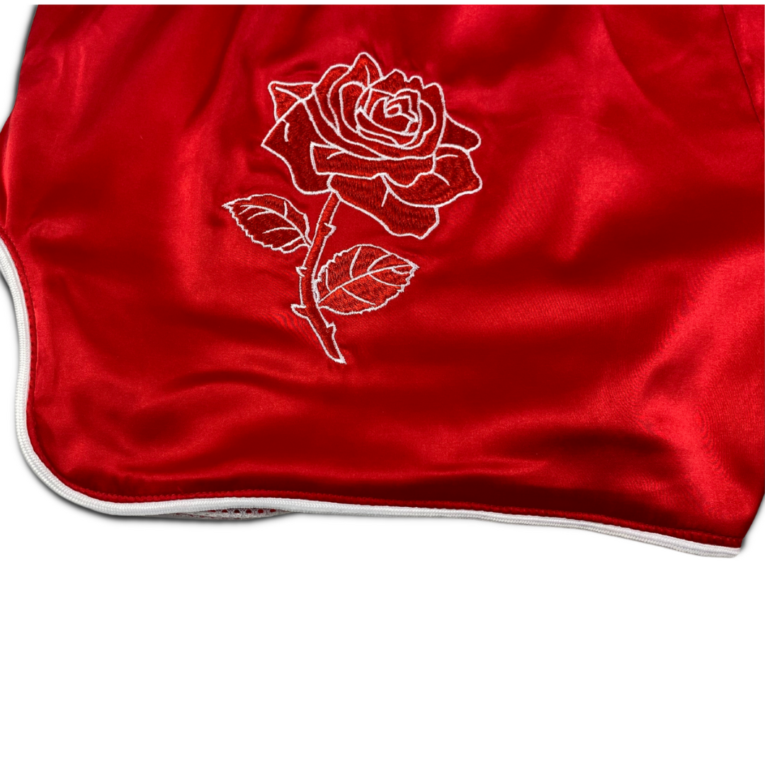 Rose Retro Boxing Shorts with Embroidery Red