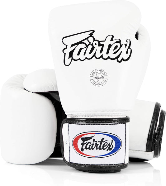 Fairtex Muay Thai Sparring Gloves Premium Leather Crafted White Front View