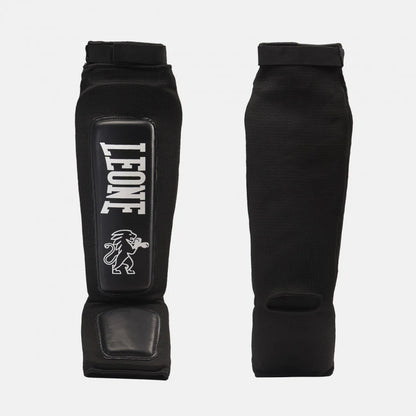 Leone Defender Shinguards for ultimate protection. Black Front and Back View
