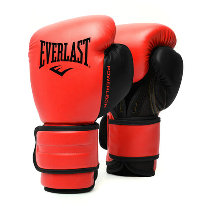Everlast Powerlock 2 Hook & Loop Boxing Gloves - Impact-absorbing training gloves with full-grain leather. Red