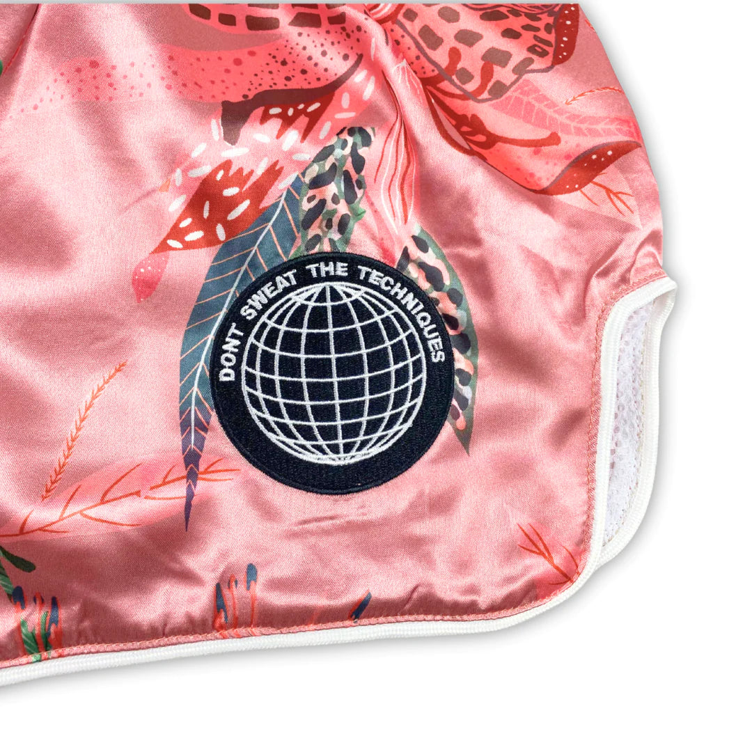 Floral Muay Thai Shorts - Retro Boxing Gear Closeup View