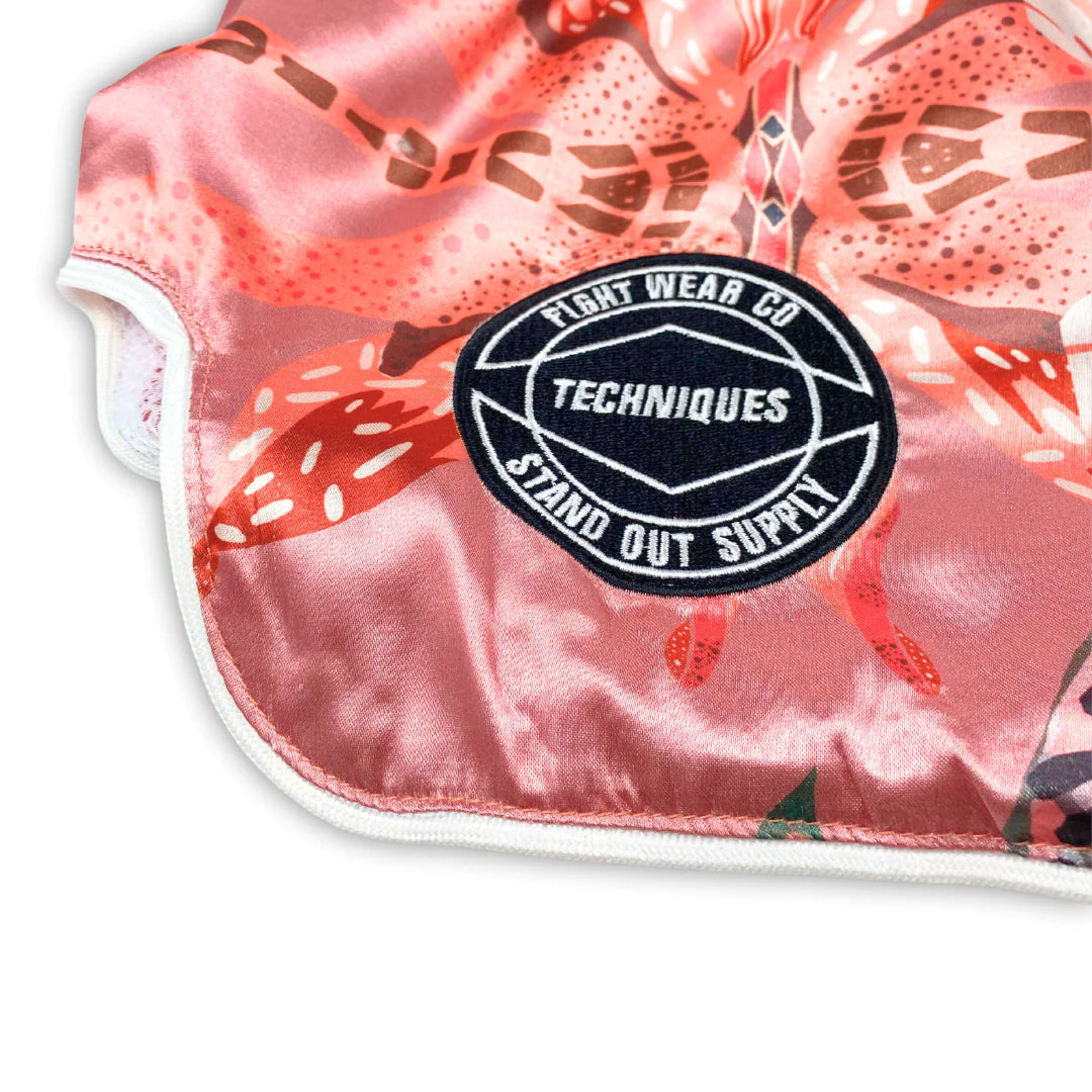 Floral Muay Thai Shorts - Retro Boxing Gear Closeup View