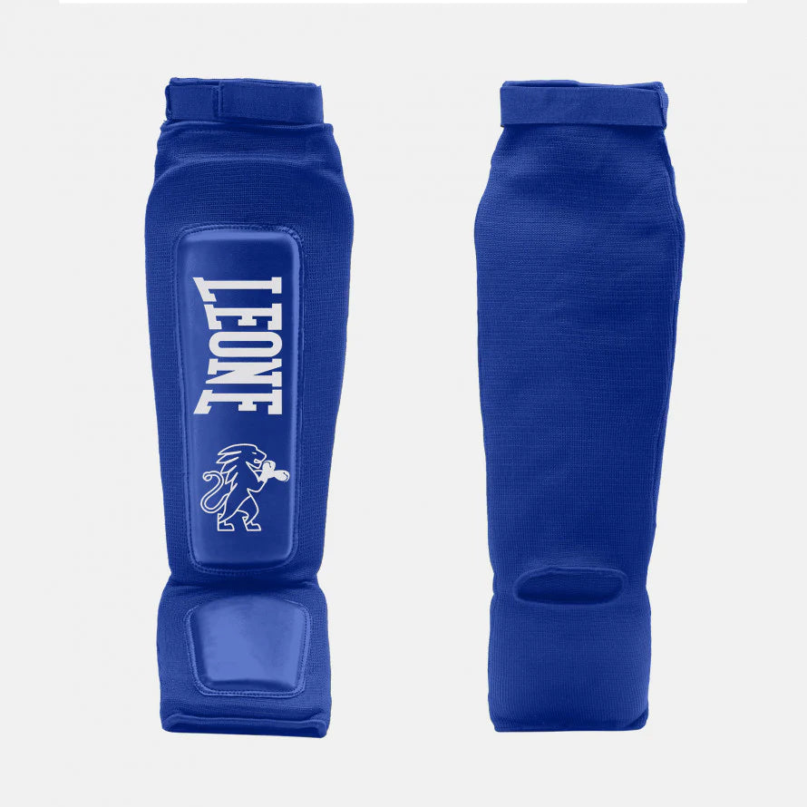 Leone Defender Shinguards for ultimate protection. Blue Front and Back View