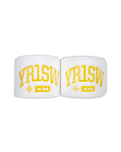 YR1SW Hand Wraps - Boxing & Martial Arts protective gear. Yellow and White Full View.